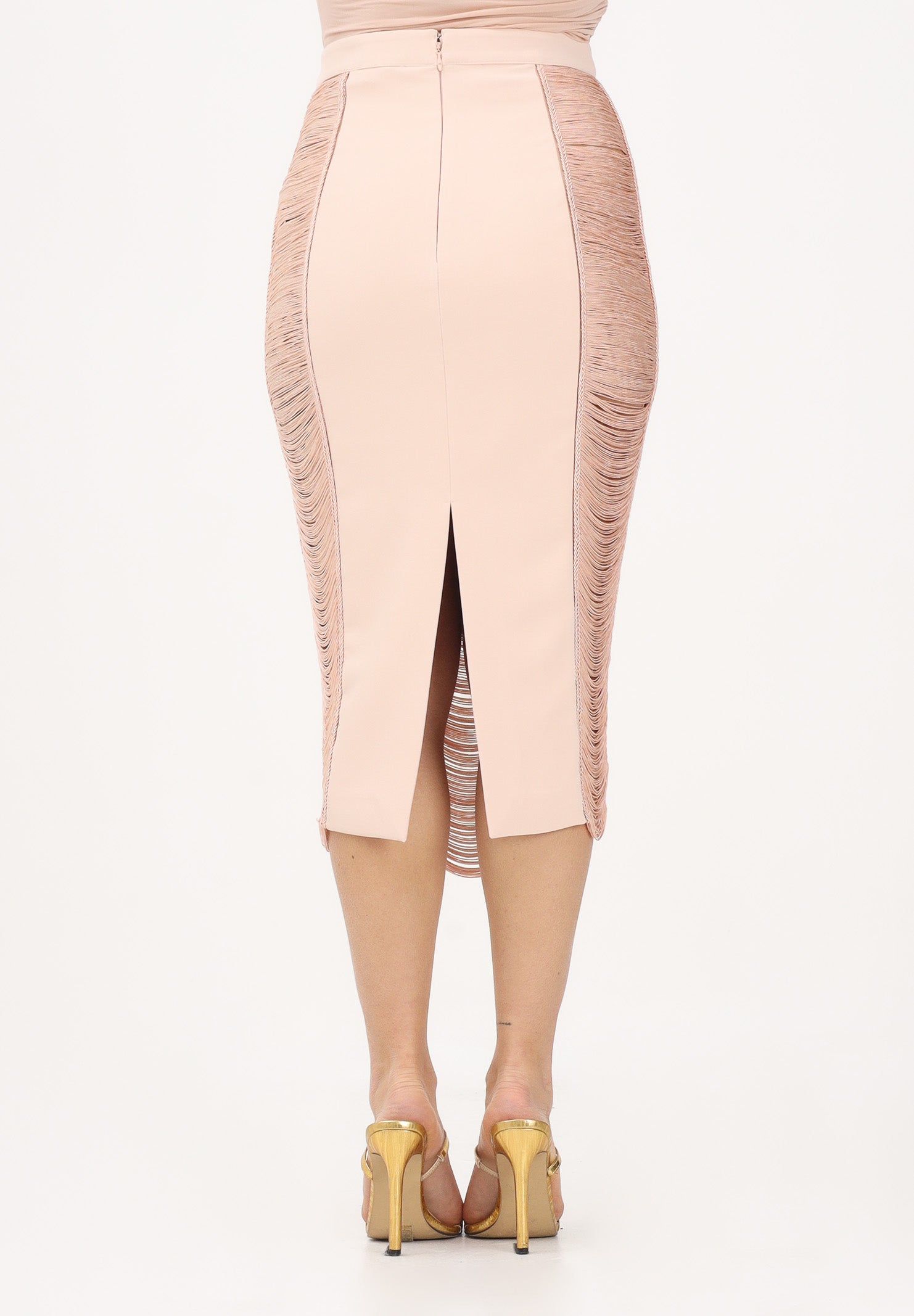 ELISABETTA FRANCHI Gonna midi nude da donna con frange GO18163E2 EA1 ELISABETTA FRANCHI 