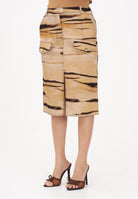 ELISABETTA FRANCHI Gonna midi beige da donna con stampa tigre<BR/> GO18362E2 470 ELISABETTA FRANCHI 