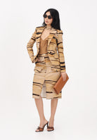 ELISABETTA FRANCHI Gonna midi beige da donna con stampa tigre<BR/> GO18362E2 470 ELISABETTA FRANCHI 