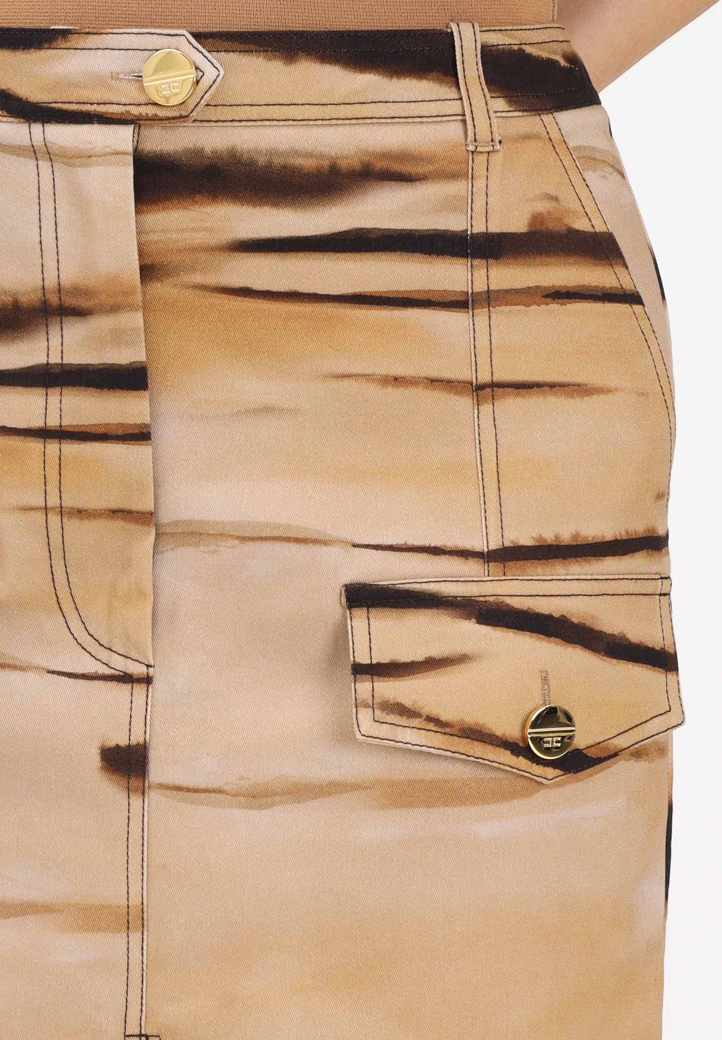 ELISABETTA FRANCHI Gonna midi beige da donna con stampa tigre<BR/> GO18362E2 470 ELISABETTA FRANCHI 