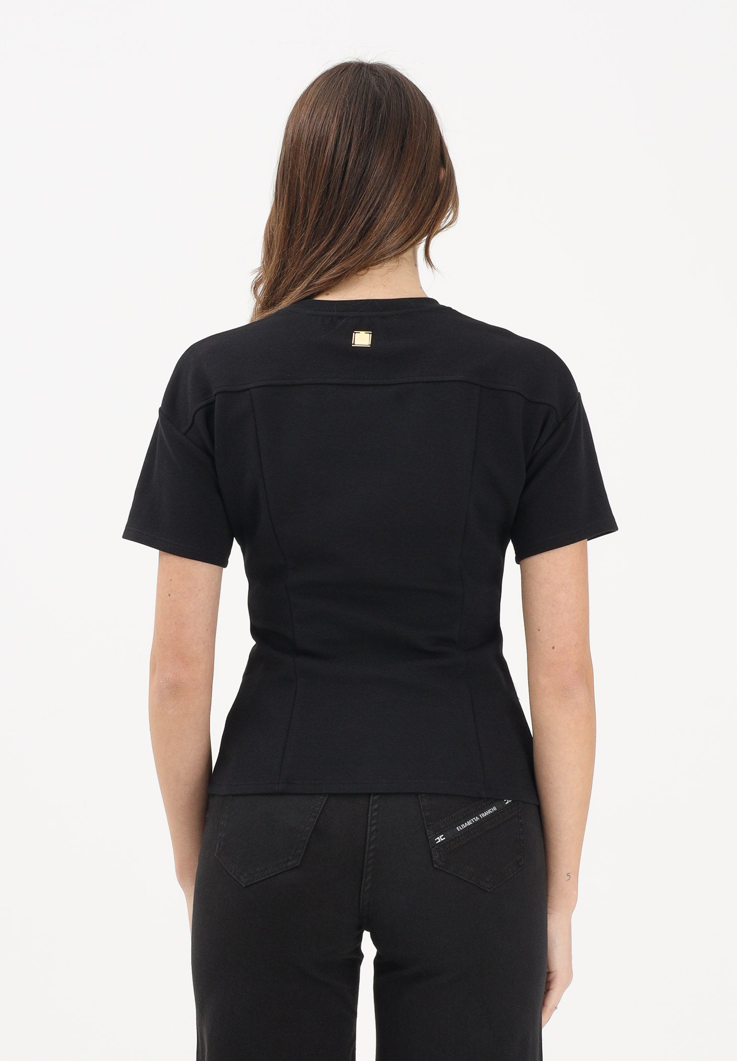 ELISABETTA FRANCHI T-shirt a manica corta nera da donna con applicazioni di bottoni decorativi MA00461E2 110 ELISABETTA FRANCHI 