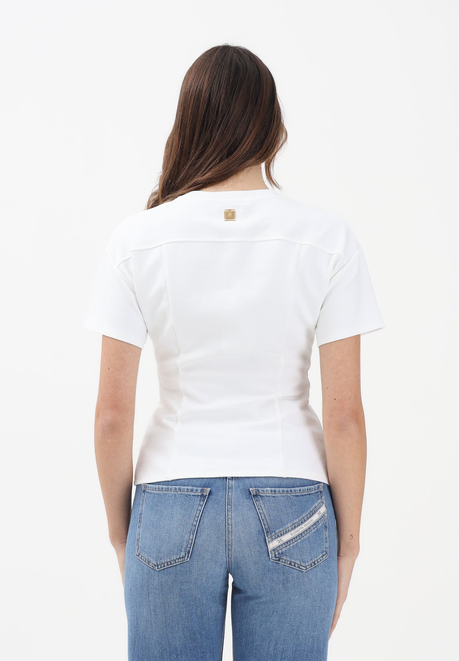 ELISABETTA FRANCHI T-shirt a manica corta bianca da donna con applicazioni di bottoni decorativi MA00461E2 270 ELISABETTA FRANCHI 