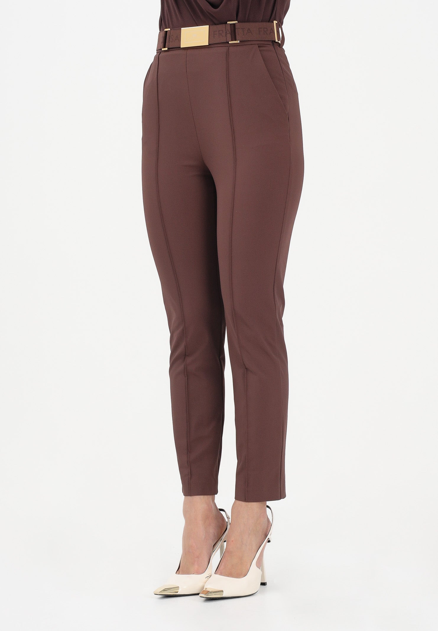 ELISABETTA FRANCHI Pantalone elegante marrone da donna con cintura PA13261E2 644 ELISABETTA FRANCHI 