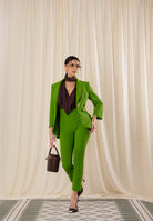 ELISABETTA FRANCHI Pantalone elegante verde da donna con dettagli logo<BR/> PA16361E2 EV3 ELISABETTA FRANCHI 