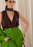 ELISABETTA FRANCHI Pantalone elegante verde da donna con dettagli logo<BR/> PA16361E2 EV3 ELISABETTA FRANCHI 