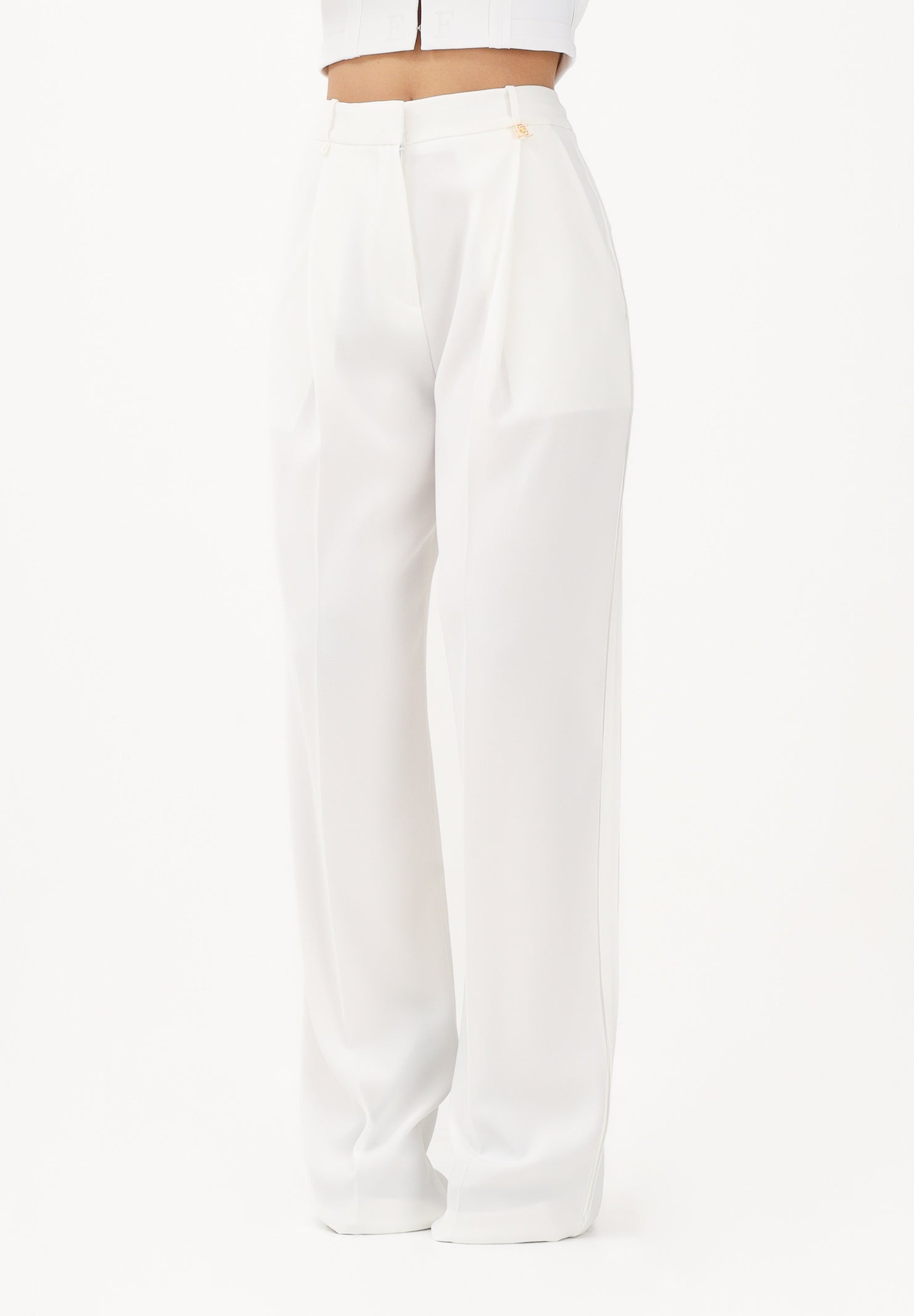 ELISABETTA FRANCHI Pantalone elegante avorio da donna con logo charm PA16761E2 360 ELISABETTA FRANCHI 