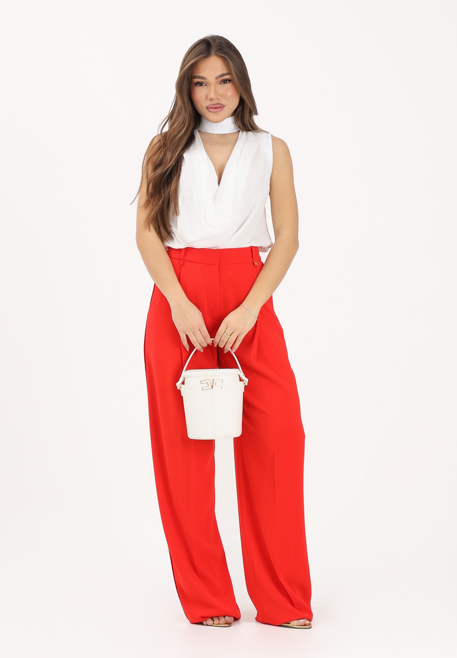 ELISABETTA FRANCHI Pantalone elegante rosso da donna con logo charm PA16761E2 H85 ELISABETTA FRANCHI 