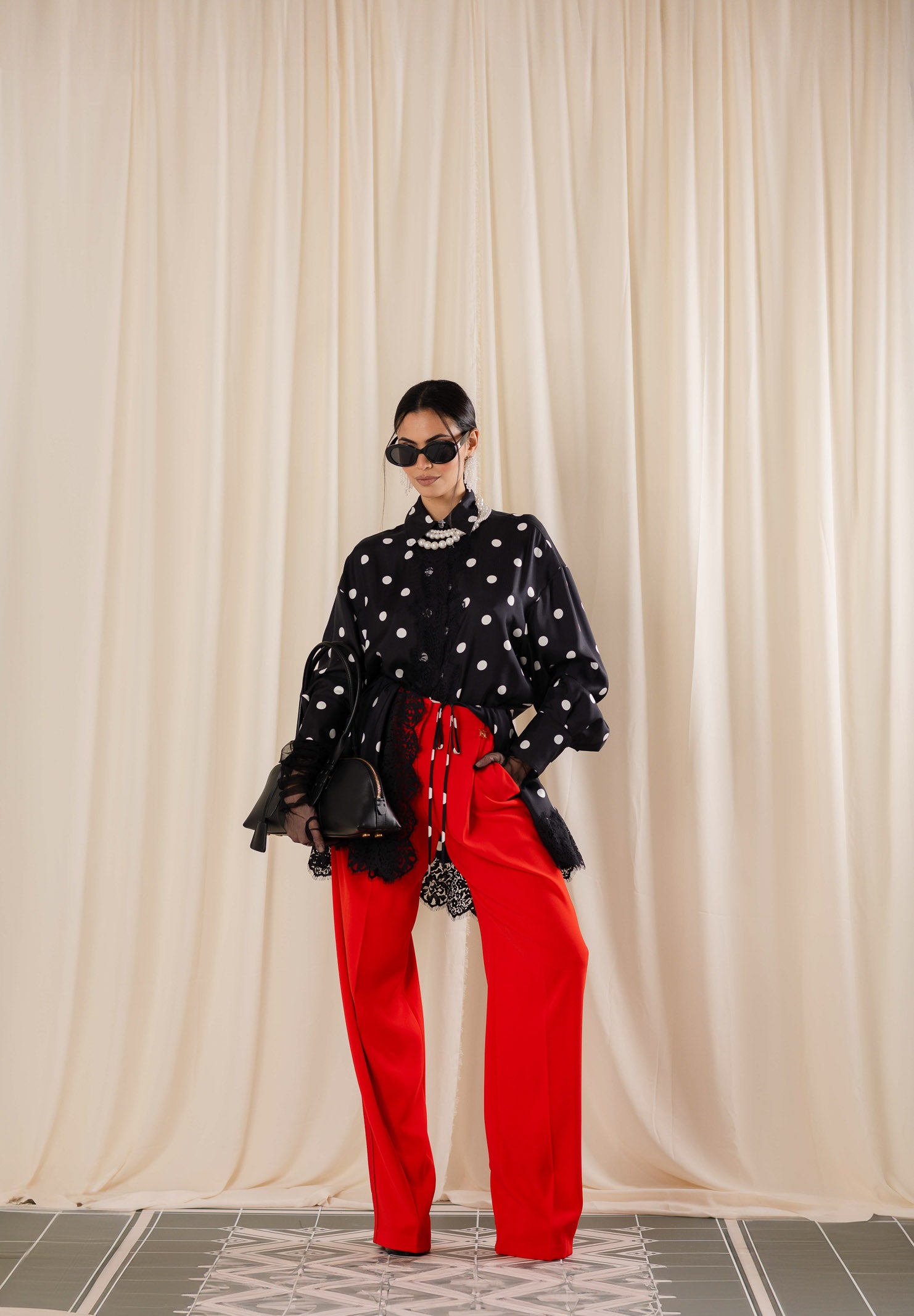 ELISABETTA FRANCHI Pantalone elegante rosso da donna con logo charm PA16761E2 H85 ELISABETTA FRANCHI 