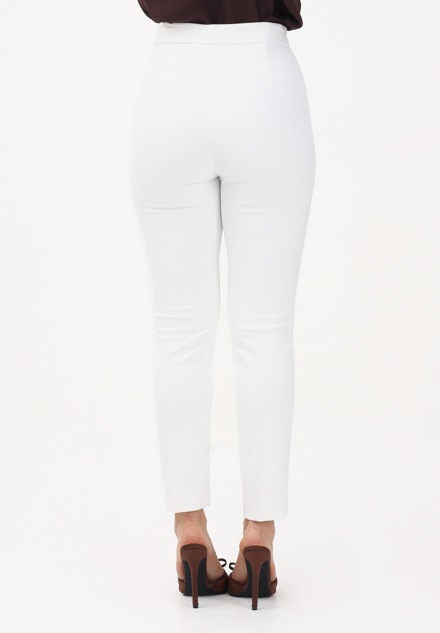 ELISABETTA FRANCHI Pantalone elegante avorio da donna con logo ricamato PA17061E2 360 ELISABETTA FRANCHI 