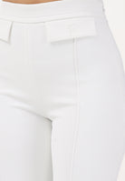 ELISABETTA FRANCHI Pantalone elegante avorio da donna con logo ricamato<BR/> PA17161E2 360 ELISABETTA FRANCHI 