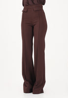 ELISABETTA FRANCHI Pantalone elegante cacao da donna con logo ricamato<BR/> PA17161E2 644 ELISABETTA FRANCHI 