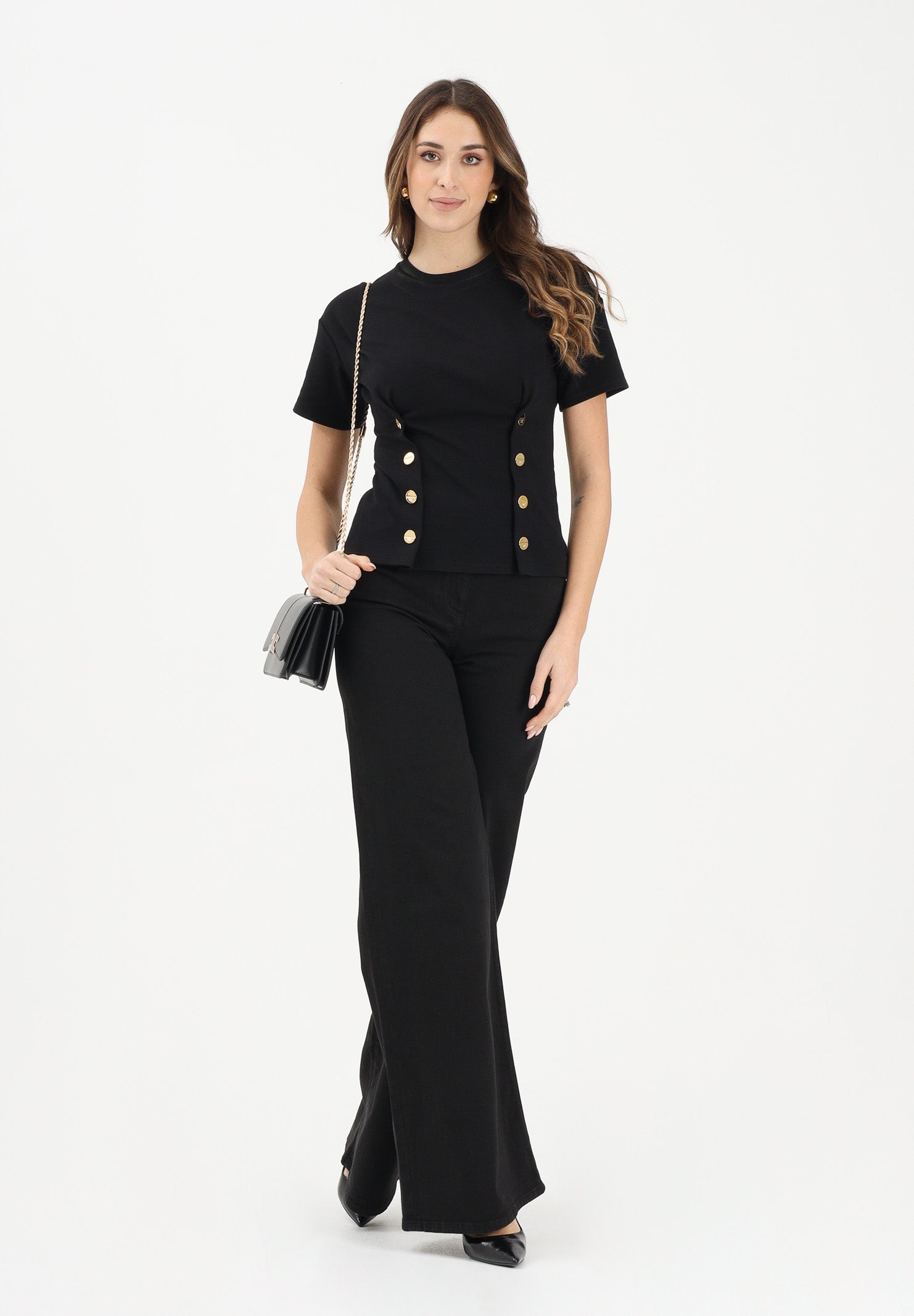 ELISABETTA FRANCHI Jeans a palazzo nero da donna PJ23N61E2 110 ELISABETTA FRANCHI 
