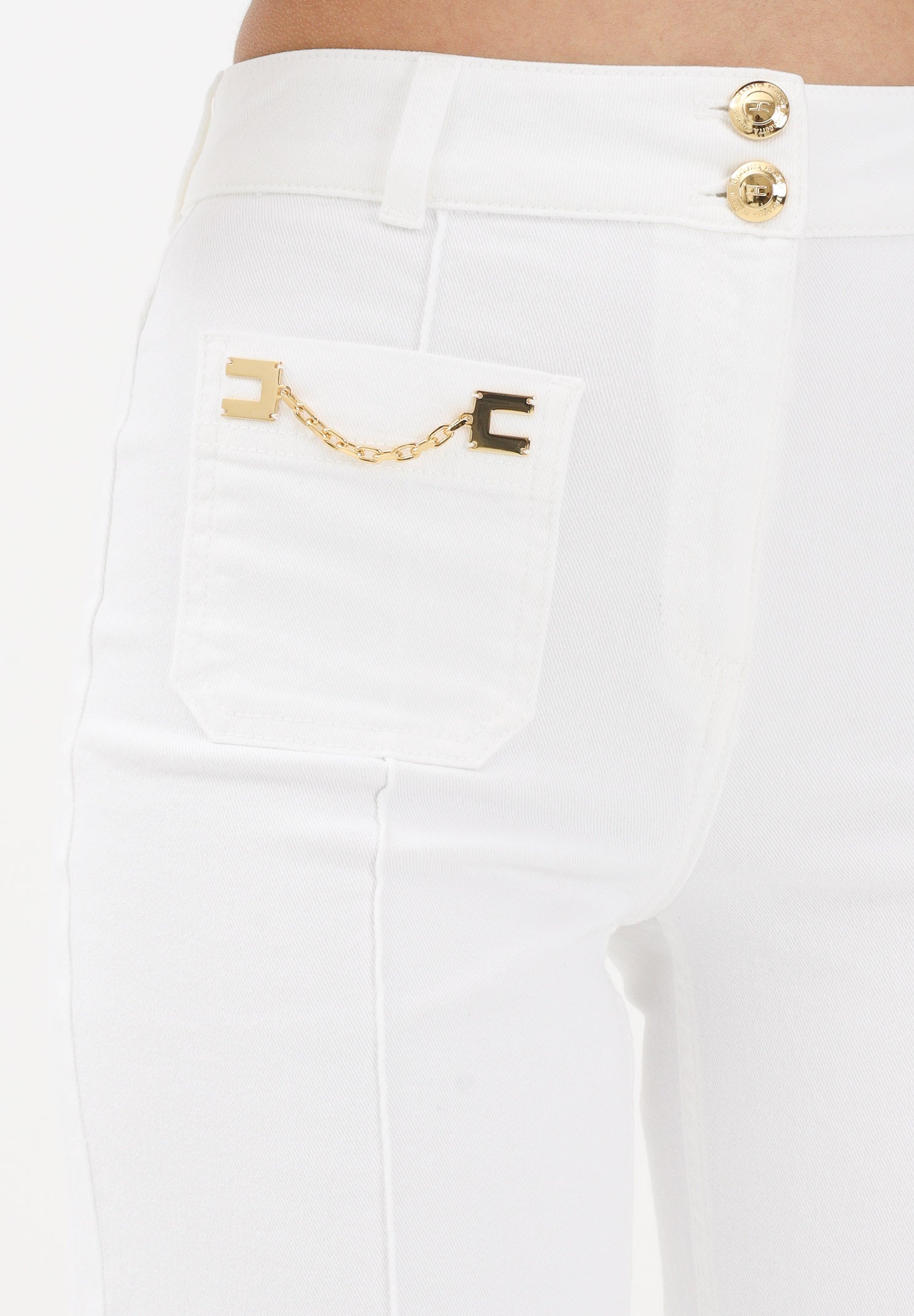 ELISABETTA FRANCHI Jeans a vita alta avorio da donna con dettagli gioiello PJ25D61E2 360 ELISABETTA FRANCHI 