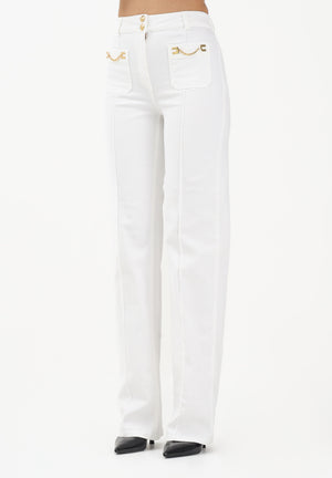 ELISABETTA FRANCHI Jeans a vita alta avorio da donna con dettagli gioiello PJ25D61E2 360 ELISABETTA FRANCHI 