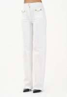 ELISABETTA FRANCHI Jeans a vita alta avorio da donna con dettagli gioiello PJ25D61E2 360 ELISABETTA FRANCHI 