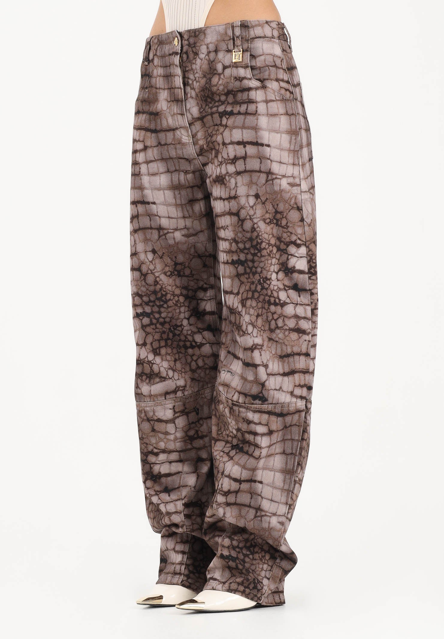 ELISABETTA FRANCHI Jeans cacao da donna con stampa alligatore PJ31D61E2 644 ELISABETTA FRANCHI 