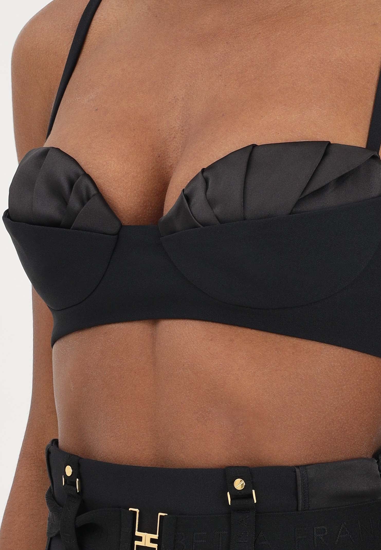 ELISABETTA FRANCHI Top nero da donna in crêpe leggero e raso RG01562E2EA1 110 ELISABETTA FRANCHI 