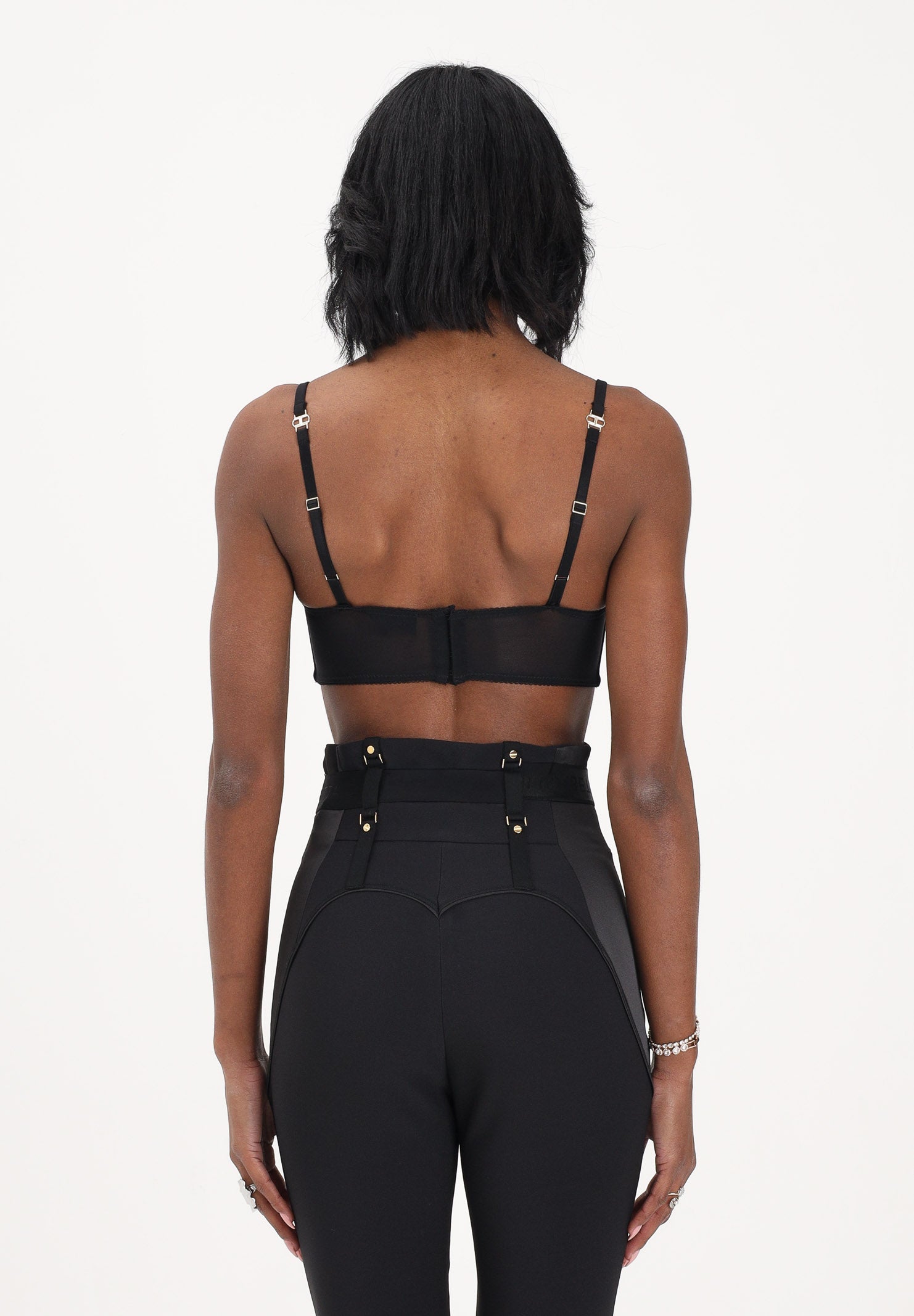 ELISABETTA FRANCHI Top nero da donna in crêpe leggero e raso RG01562E2EA1 110 ELISABETTA FRANCHI 