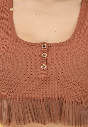ELISABETTA FRANCHI Canotta cuoio da donna in maglia à jour TK74B61E2 600 ELISABETTA FRANCHI 
