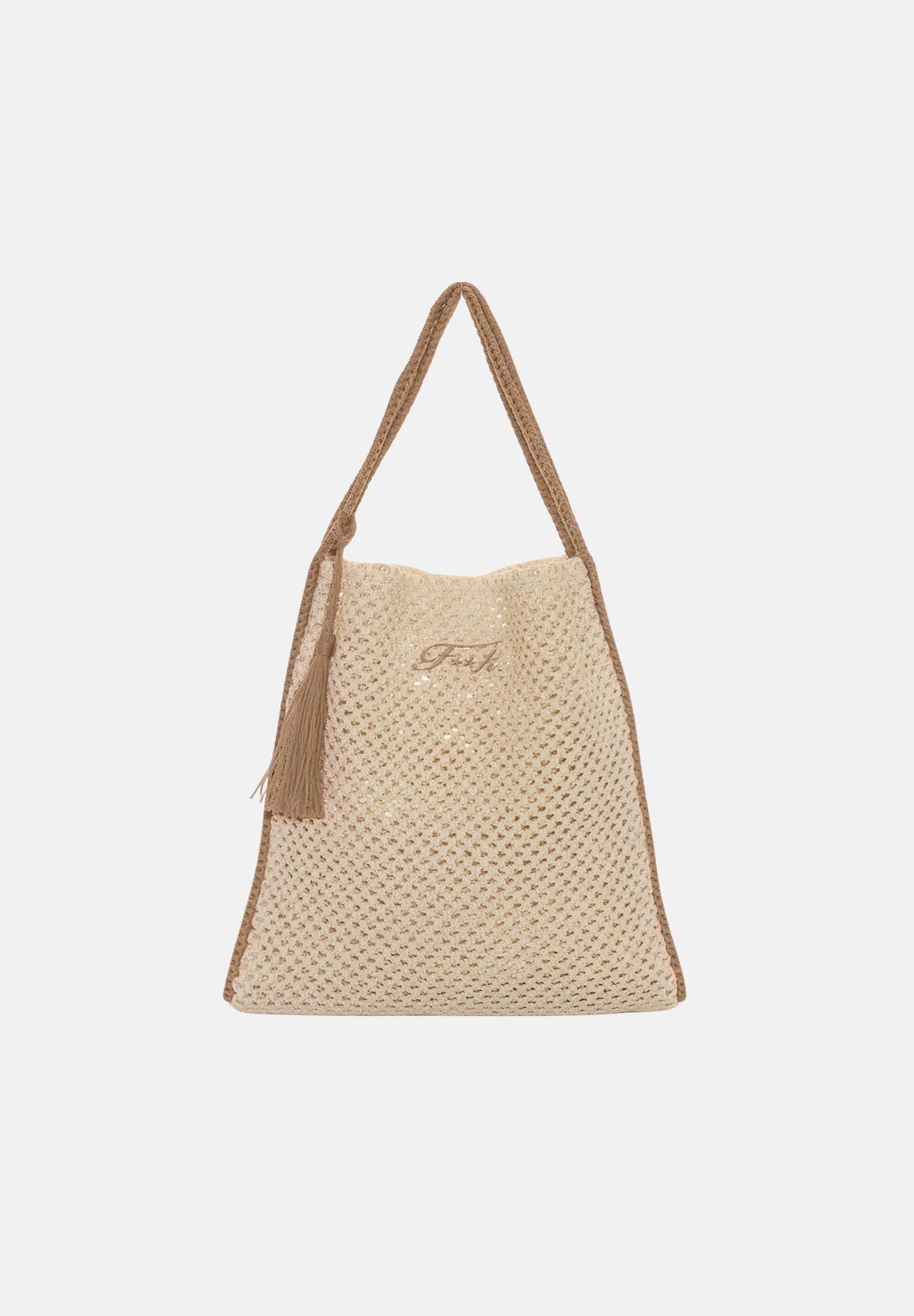 F**K Borsa mare beige da donna in tessuto lavorato effetto rete FA26-SW0004BG . F**K 