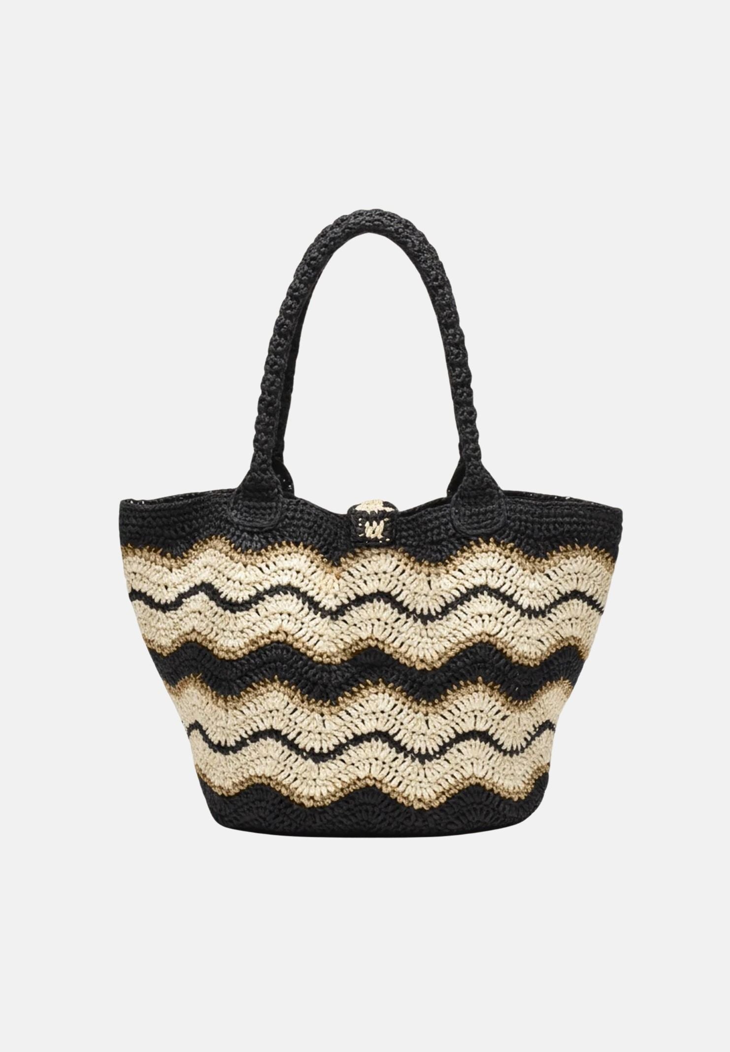 F**K Borsa a spalla nera e beige da donna con motivo a onde FA26-SW0061BK . F**K 