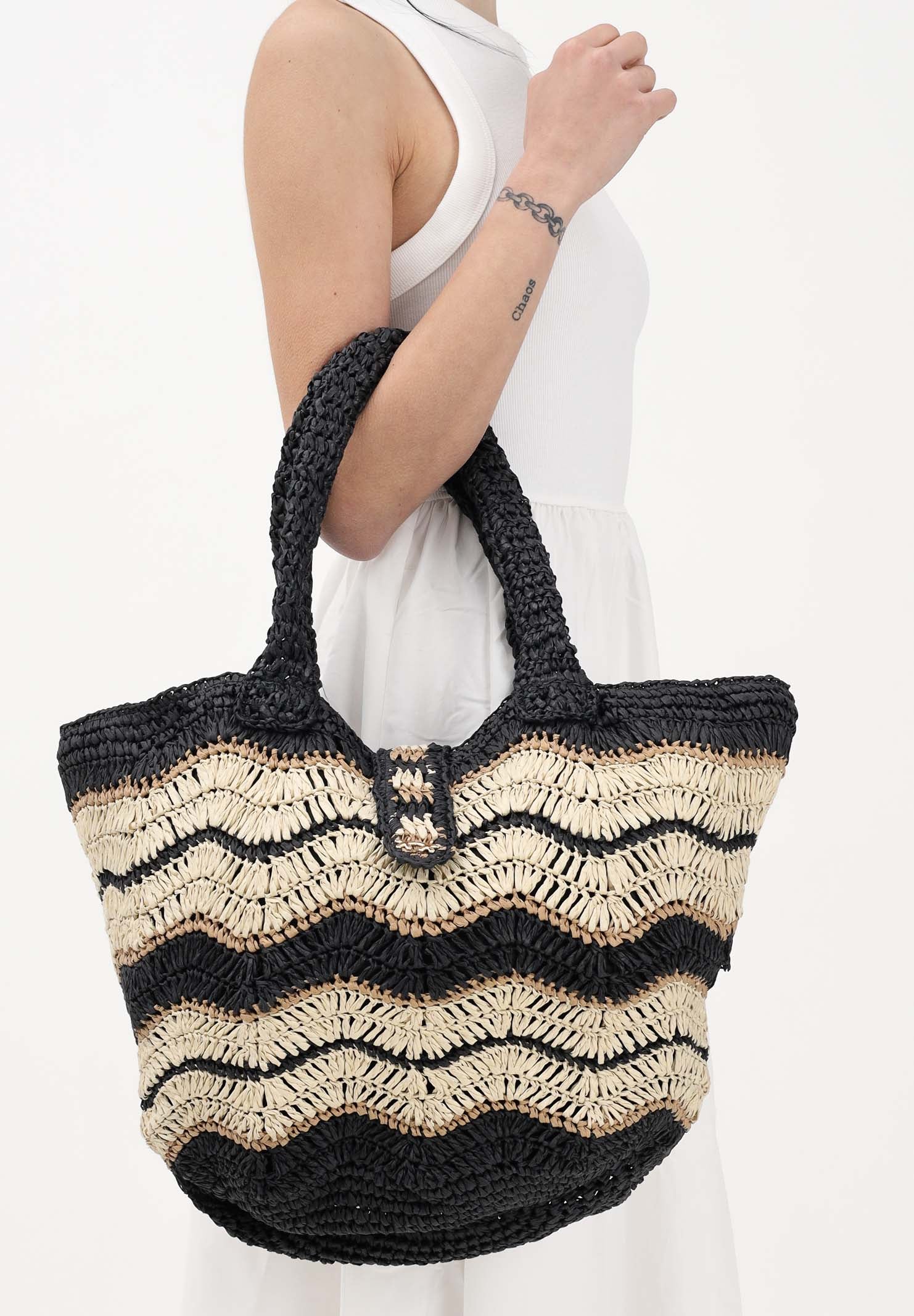 F**K Borsa a spalla nera e beige da donna con motivo a onde FA26-SW0061BK . F**K 