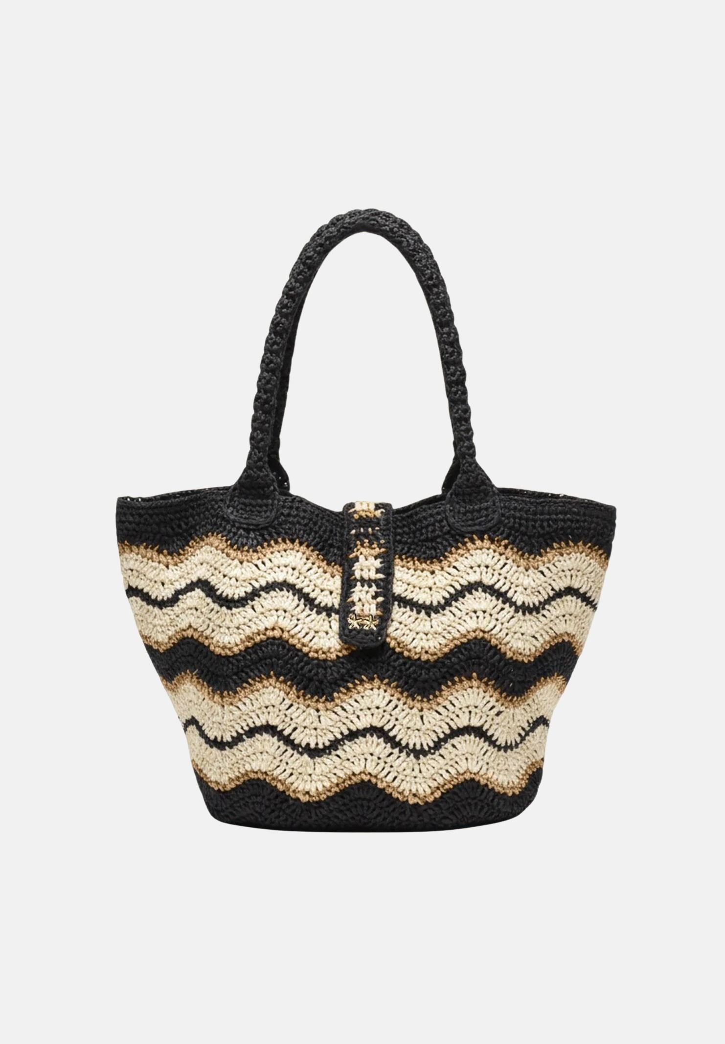 F**K Borsa a spalla nera e beige da donna con motivo a onde FA26-SW0061BK . F**K 