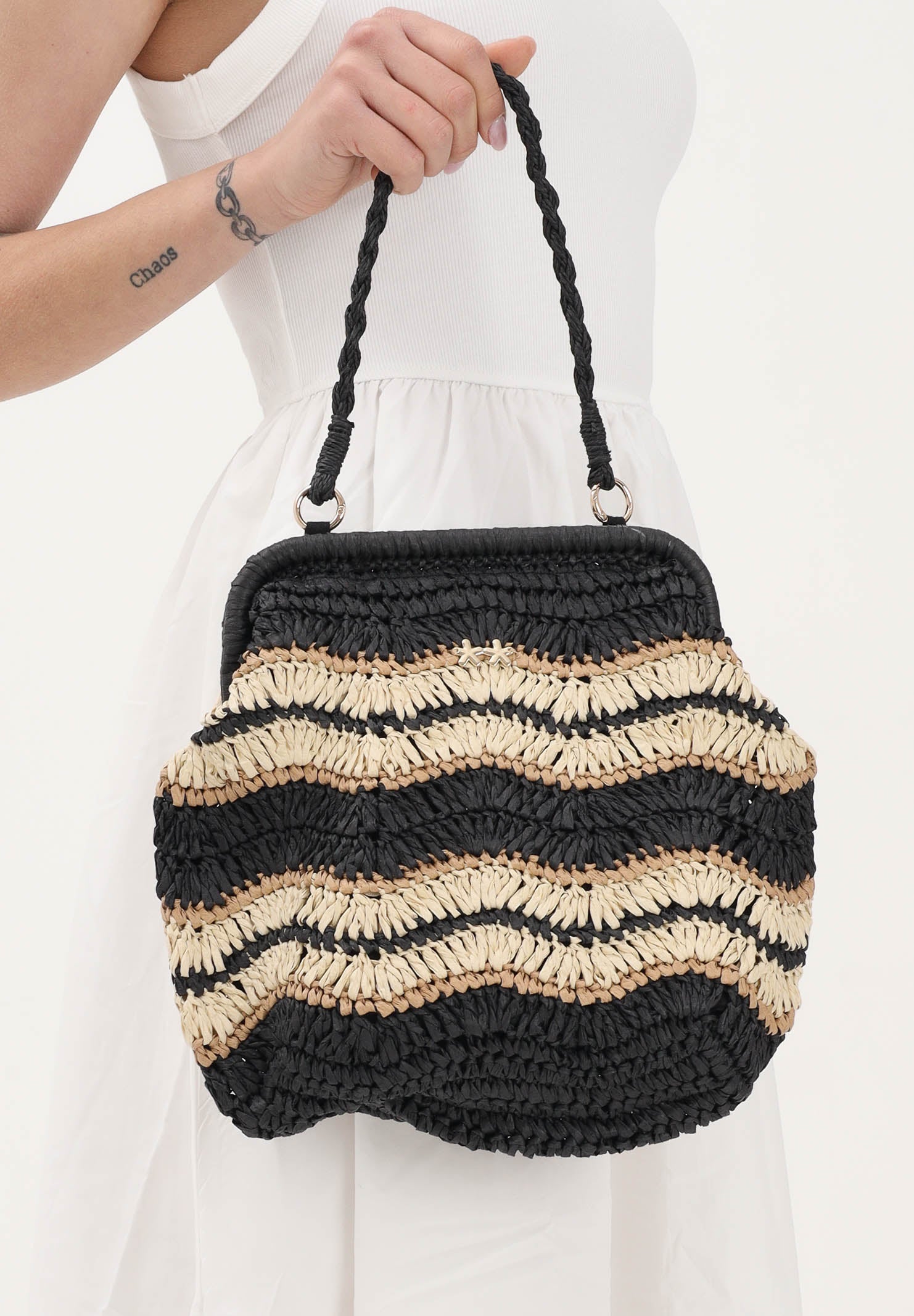 F**K Pochette a mano in rafia beige e nera da donna FA26-SW0065BK . F**K 