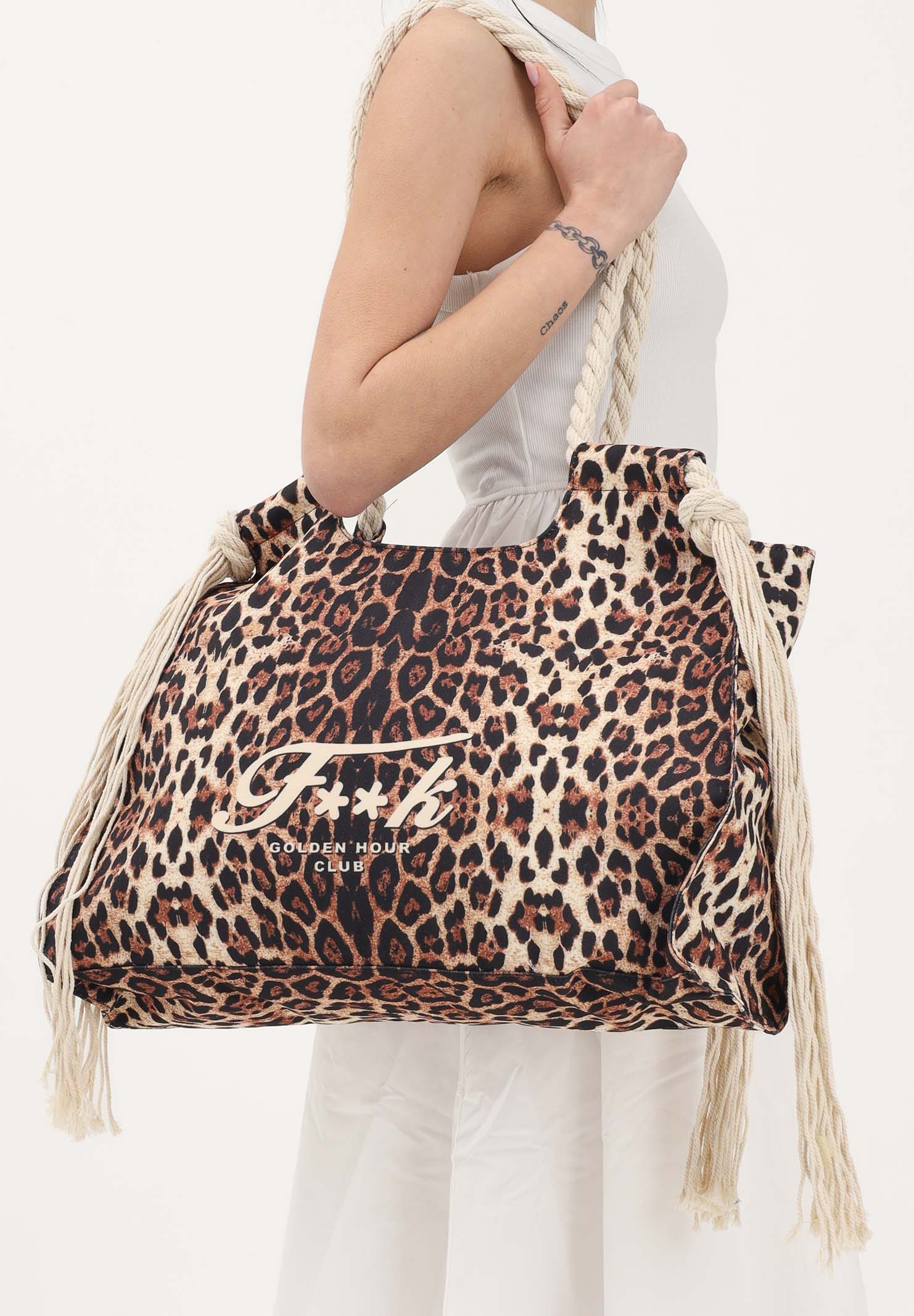 F**K Borsa mare leopardata da donna con manici in corda e frange laterali FA26-SW0081X02 . F**K 