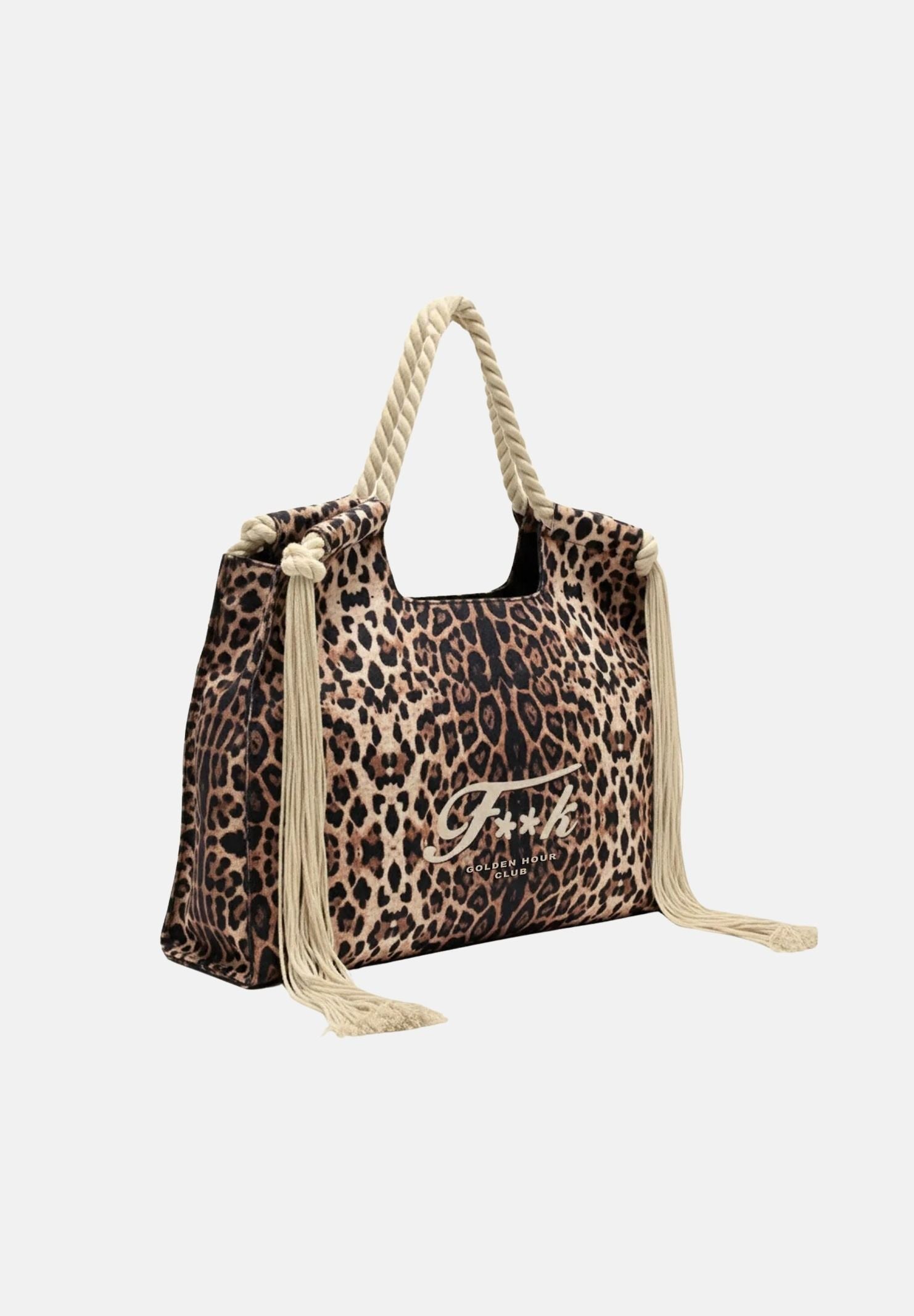 F**K Borsa mare leopardata da donna con manici in corda e frange laterali FA26-SW0081X02 . F**K 