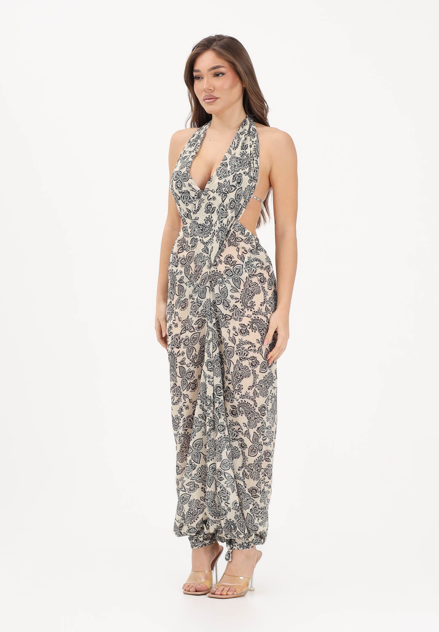 F**K Tuta lunga panna da donna con raffinata fantasia floreale FK26-SW0468X36 . F**K 