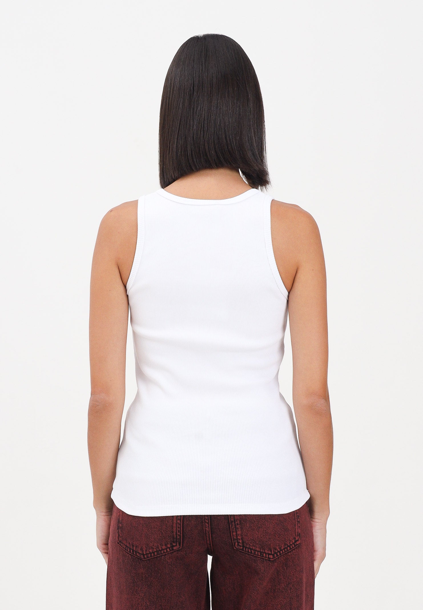 GCDS Canotta bianca da donna in cotone a costine con logo B2EW2801JA2 10 GCDS 