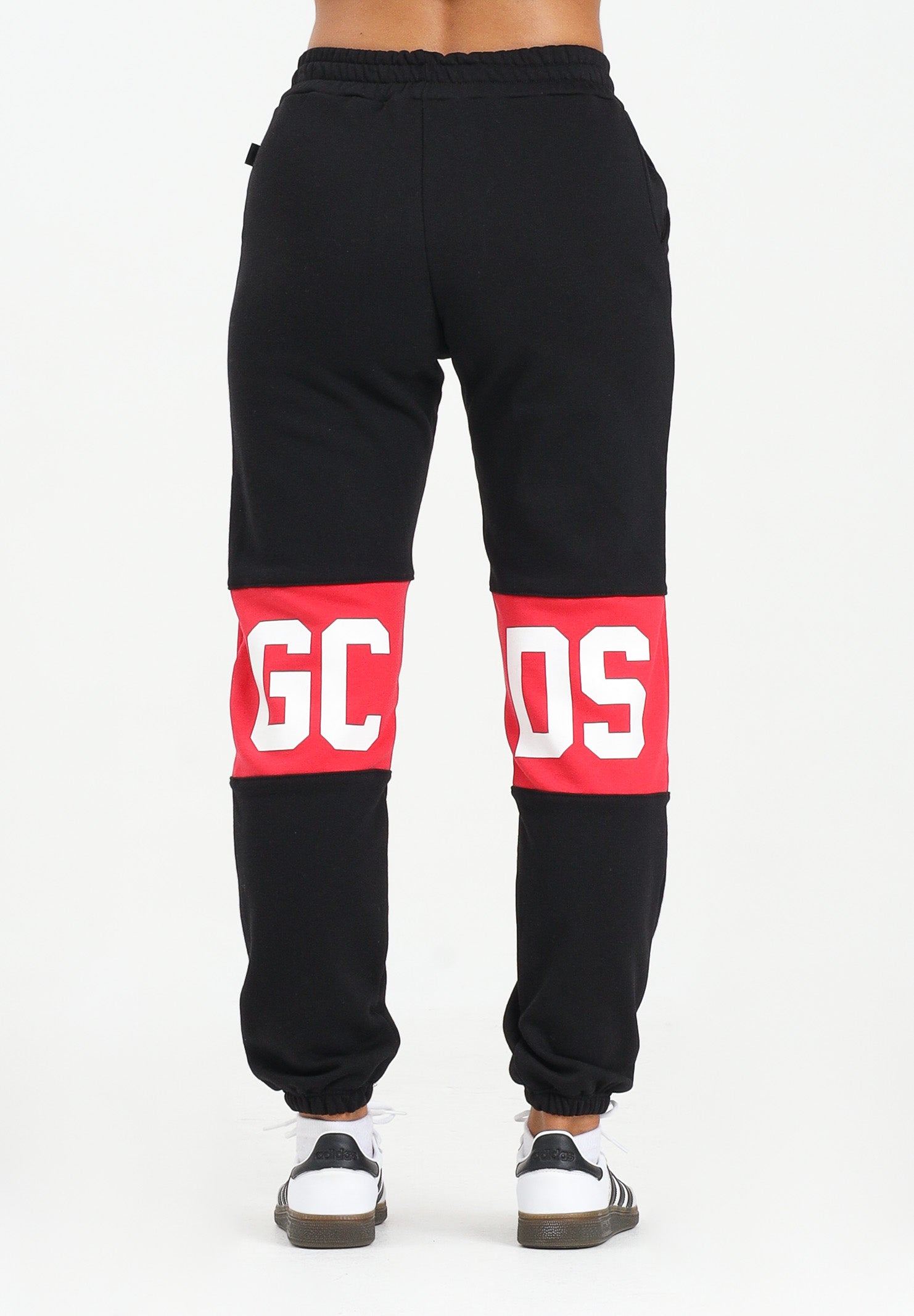 GCDS Pantalone sportivo nero per donna, ragazzi e bambini con fascia a contrasto e logo B2JU3017BA2 99 GCDS 