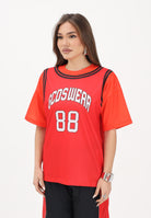 GCDS T-shirt a manica corta rossa e arancio per donna, ragazzi e bambini con stampa C1BJQC706J338 436O GCDS 