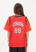 GCDS T-shirt a manica corta rossa e arancio per donna, ragazzi e bambini con stampa C1BJQC706J338 436O GCDS 