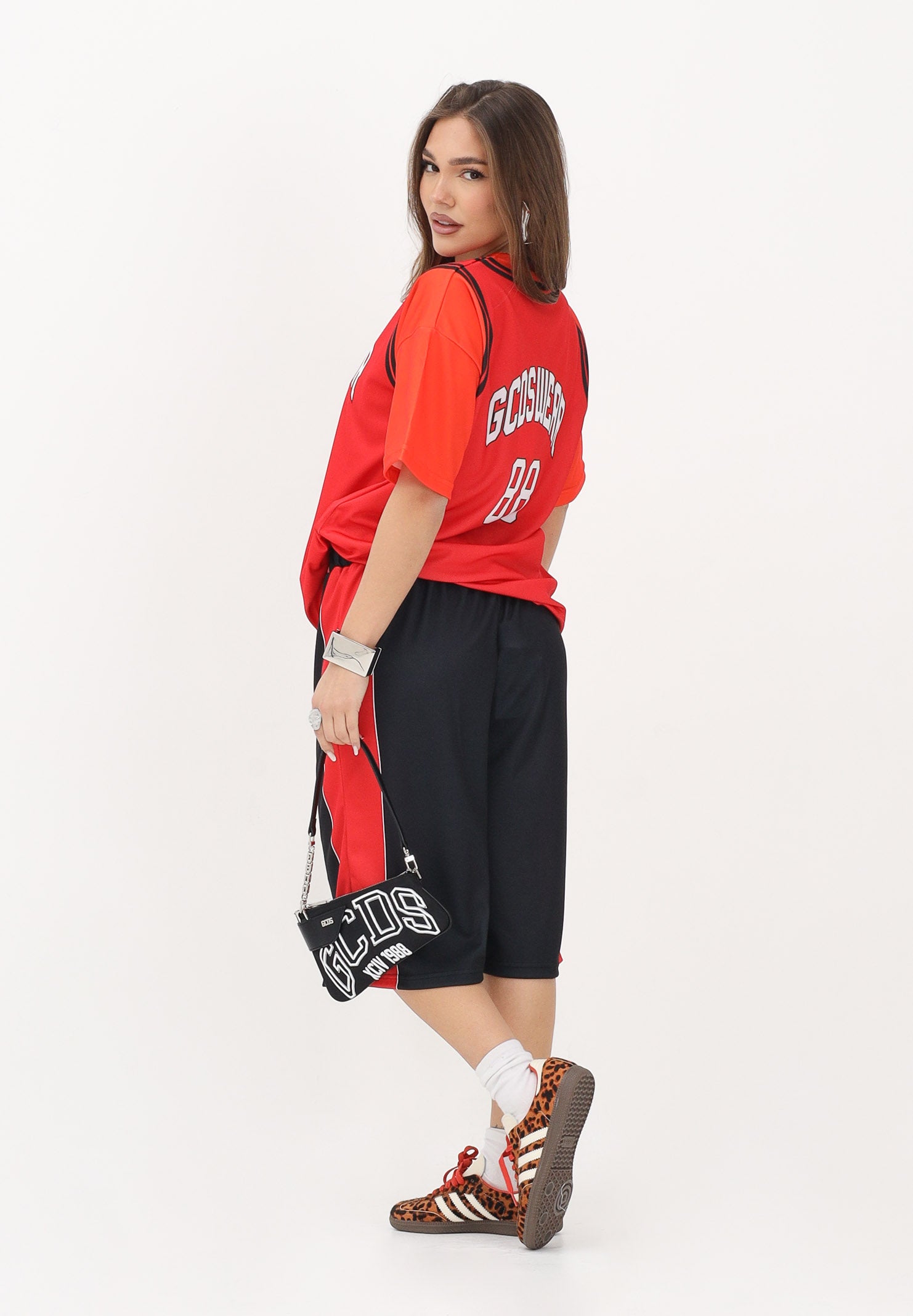 GCDS T-shirt a manica corta rossa e arancio per donna, ragazzi e bambini con stampa C1BJQC706J338 436O GCDS 
