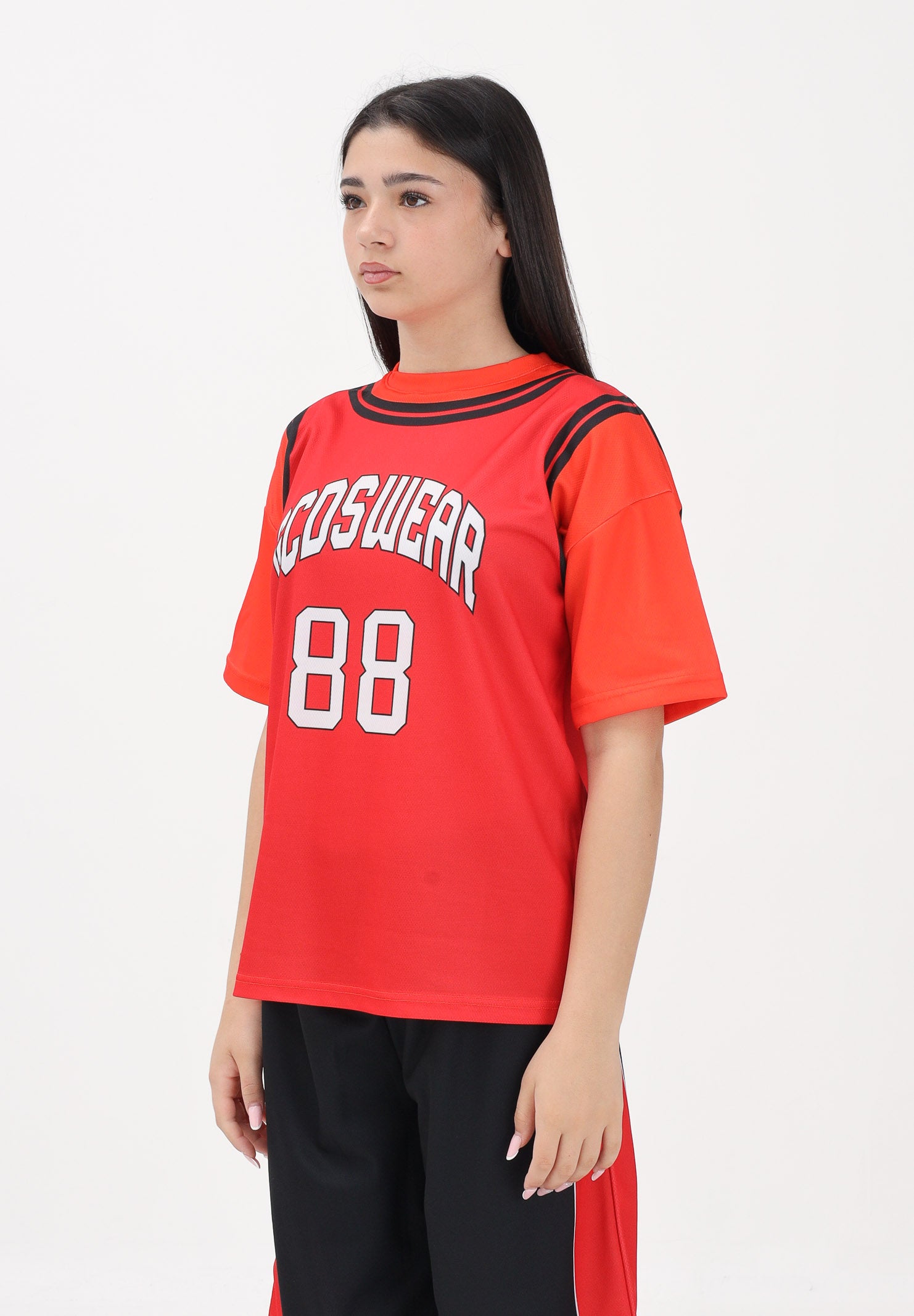 GCDS T-shirt a manica corta rossa e arancio per donna, ragazzi e bambini con stampa C1BJQC706J338 436O GCDS 