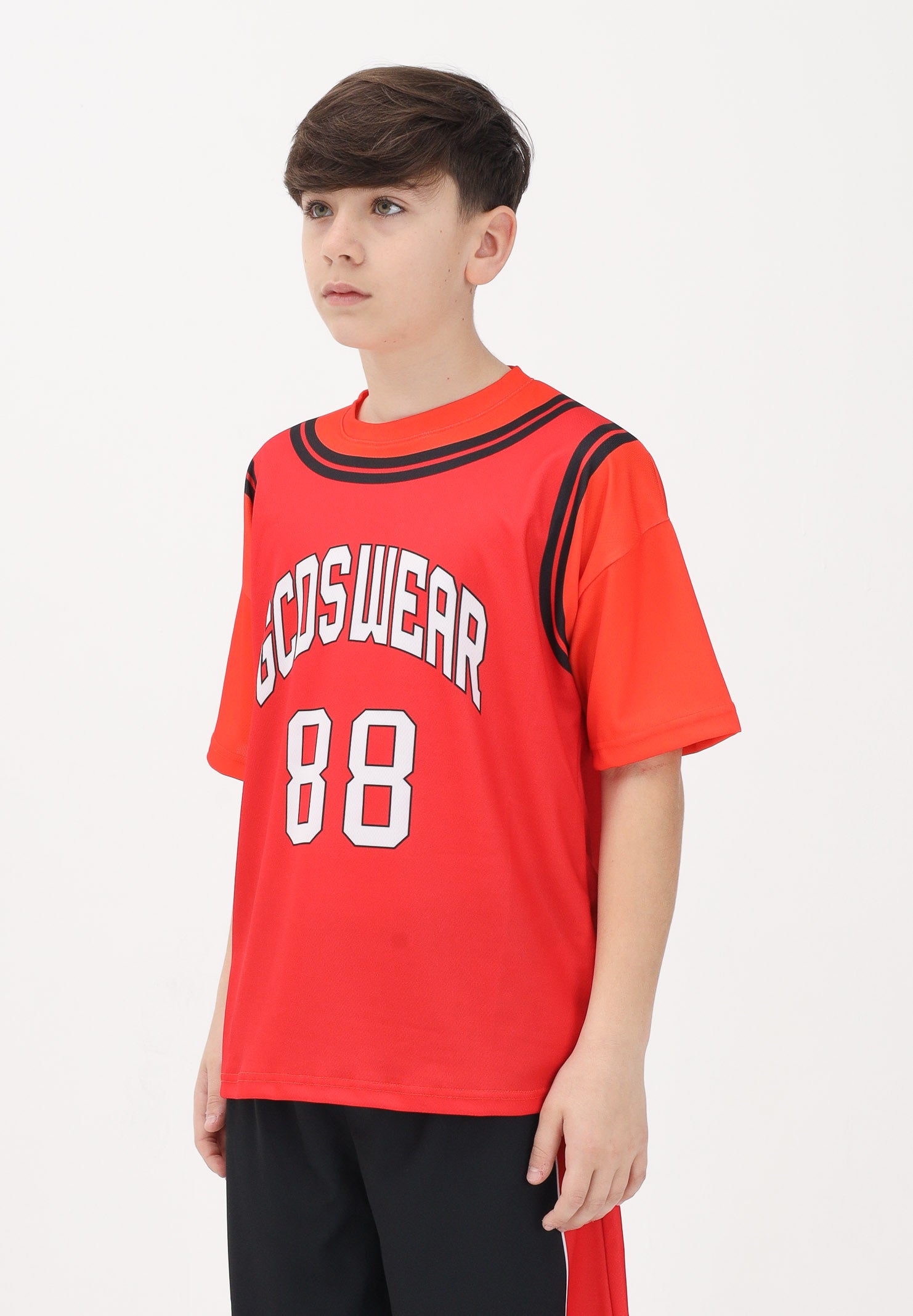 GCDS T-shirt a manica corta rossa e arancio per donna, ragazzi e bambini con stampa C1BJQC706J338 436O GCDS 