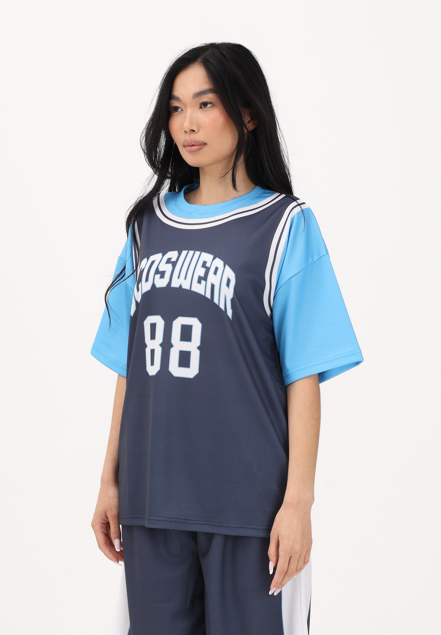 GCDS T-shirt a manica corta blu e azzurra per donna, ragazzi e bambini con stampa C1BJQC706J338 782E GCDS 