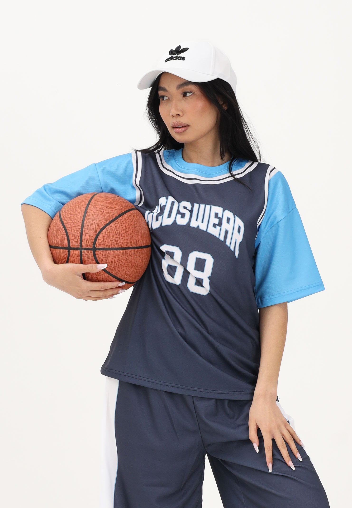 GCDS T-shirt a manica corta blu e azzurra per donna, ragazzi e bambini con stampa C1BJQC706J338 782E GCDS 