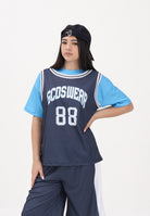 GCDS T-shirt a manica corta blu e azzurra per donna, ragazzi e bambini con stampa C1BJQC706J338 782E GCDS 