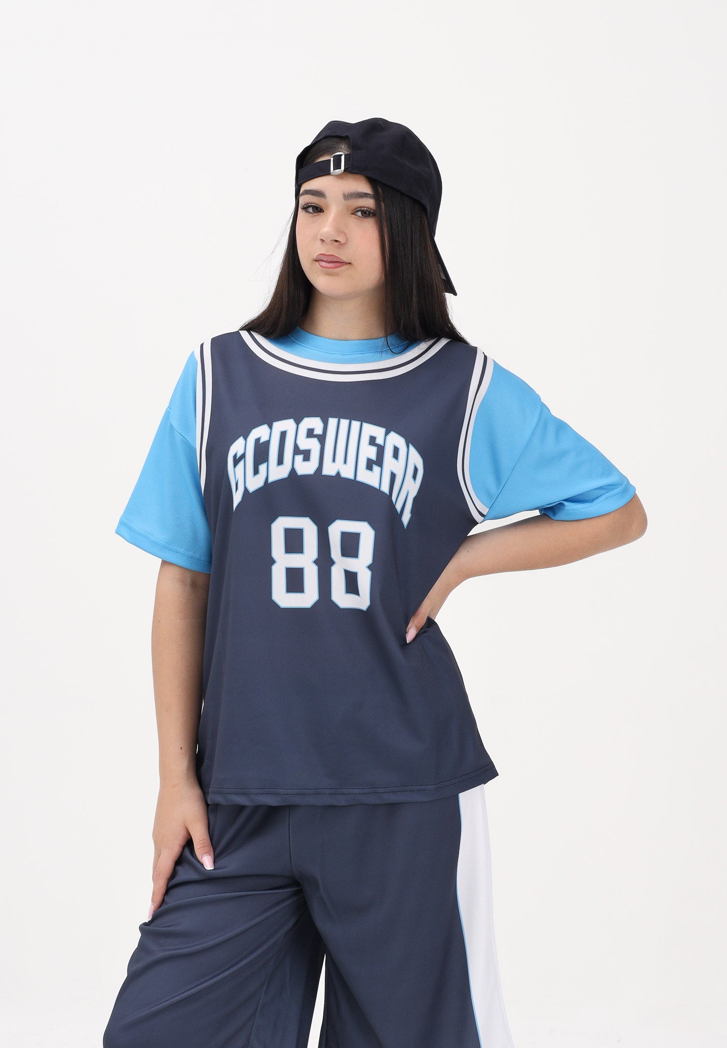 GCDS T-shirt a manica corta blu e azzurra per donna, ragazzi e bambini con stampa C1BJQC706J338 782E GCDS 
