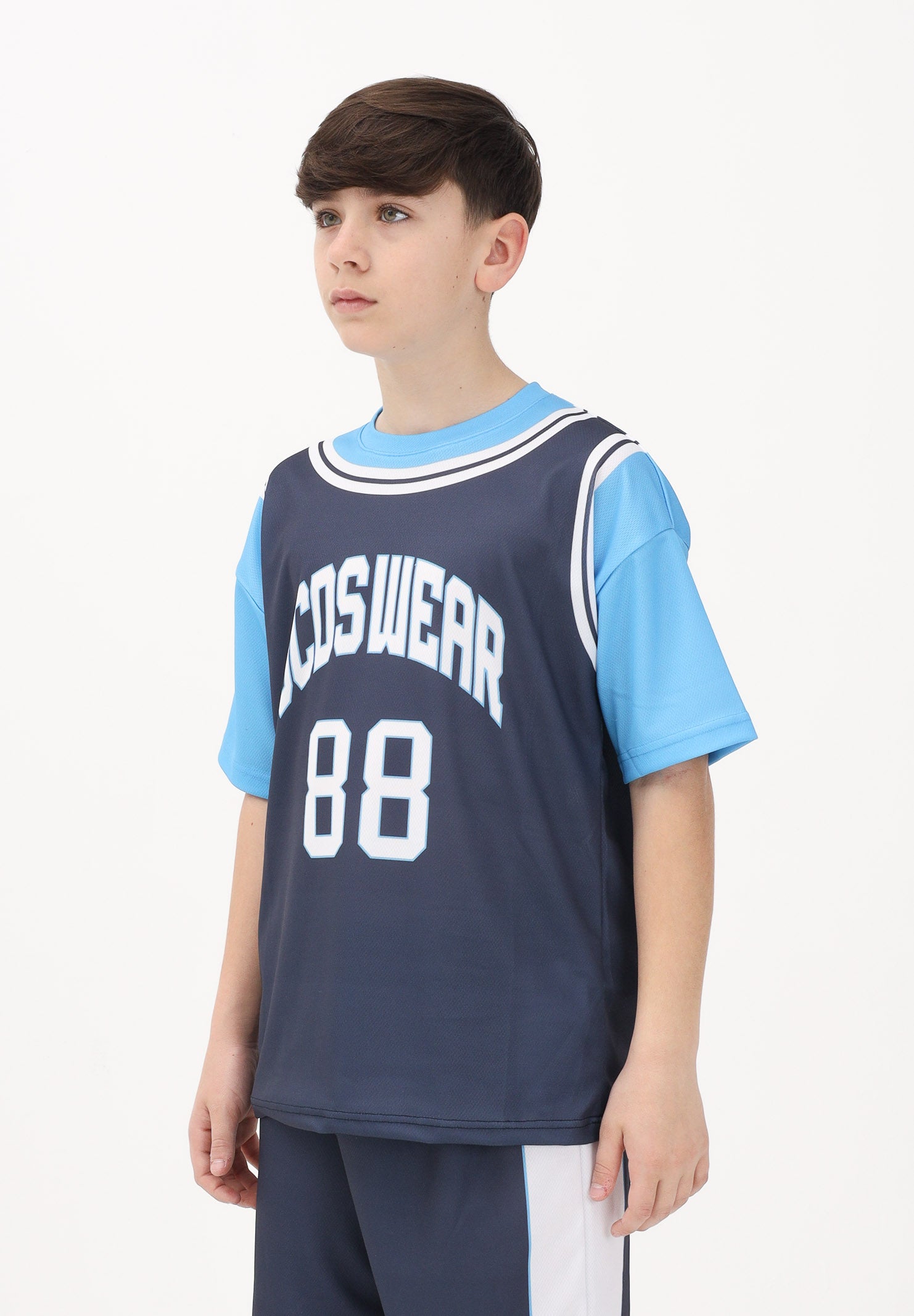 GCDS T-shirt a manica corta blu e azzurra per donna, ragazzi e bambini con stampa C1BJQC706J338 782E GCDS 