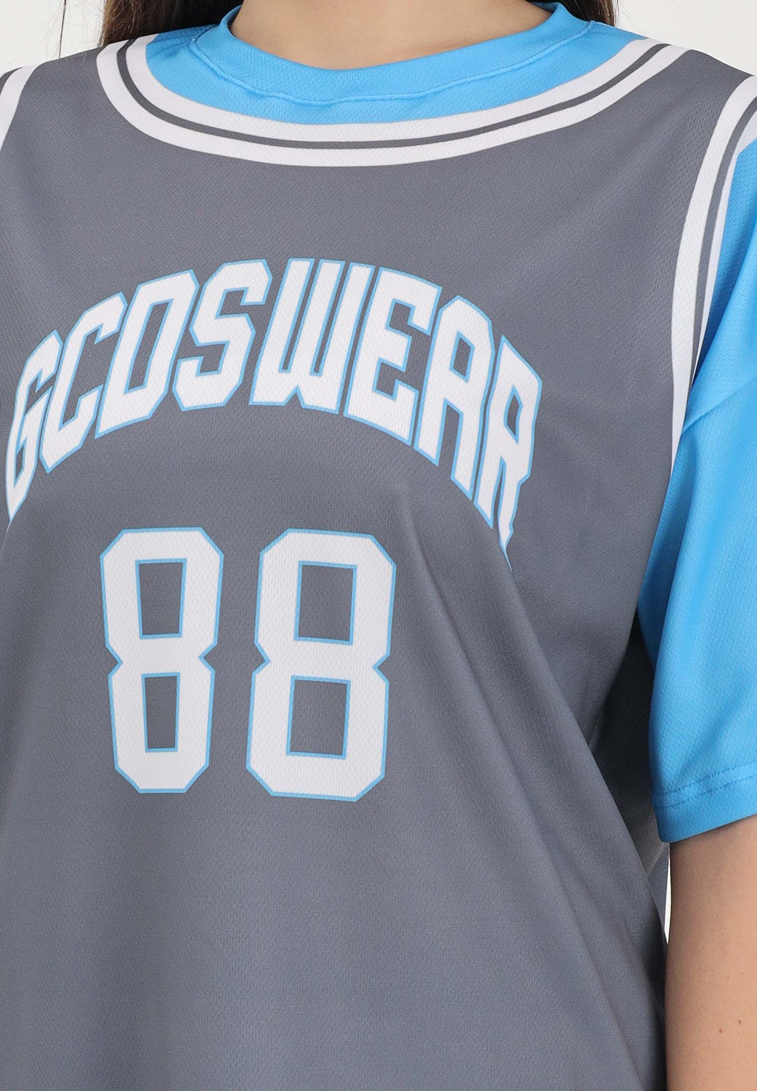 GCDS T-shirt a manica corta grigia e azzurra per donna, ragazzi e bambini con stampa C1BJQC706J338 955E GCDS 