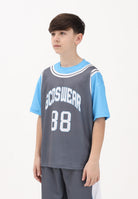 GCDS T-shirt a manica corta grigia e azzurra per donna, ragazzi e bambini con stampa C1BJQC706J338 955E GCDS 