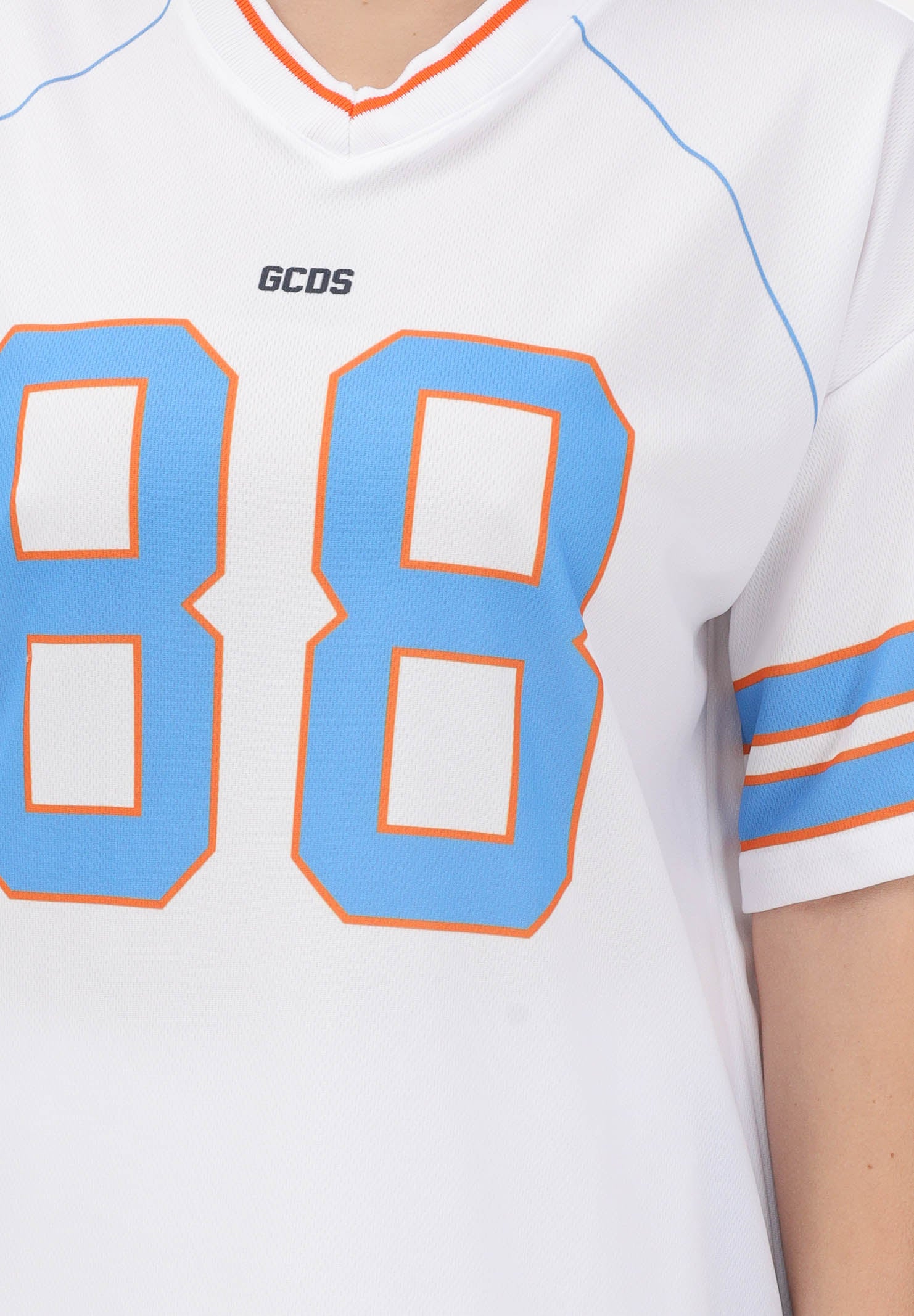 GCDS T-shirt a manica corta bianca per donna, ragazzi e bambini stile college C1BJQC709J338 100E GCDS 