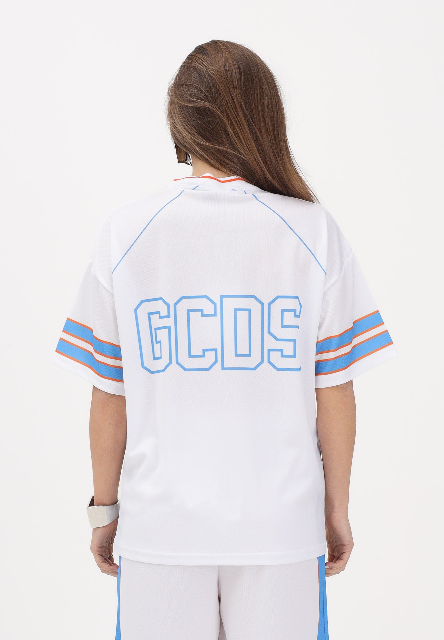 GCDS T-shirt a manica corta bianca per donna, ragazzi e bambini stile college C1BJQC709J338 100E GCDS 