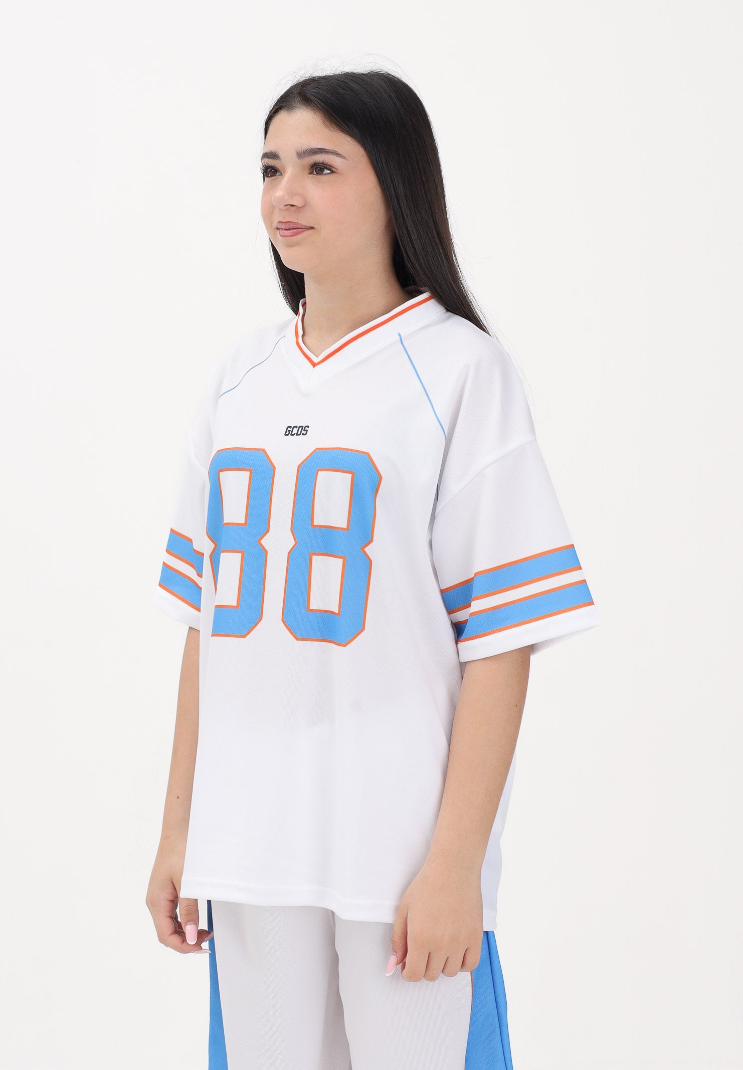 GCDS T-shirt a manica corta bianca per donna, ragazzi e bambini stile college C1BJQC709J338 100E GCDS 