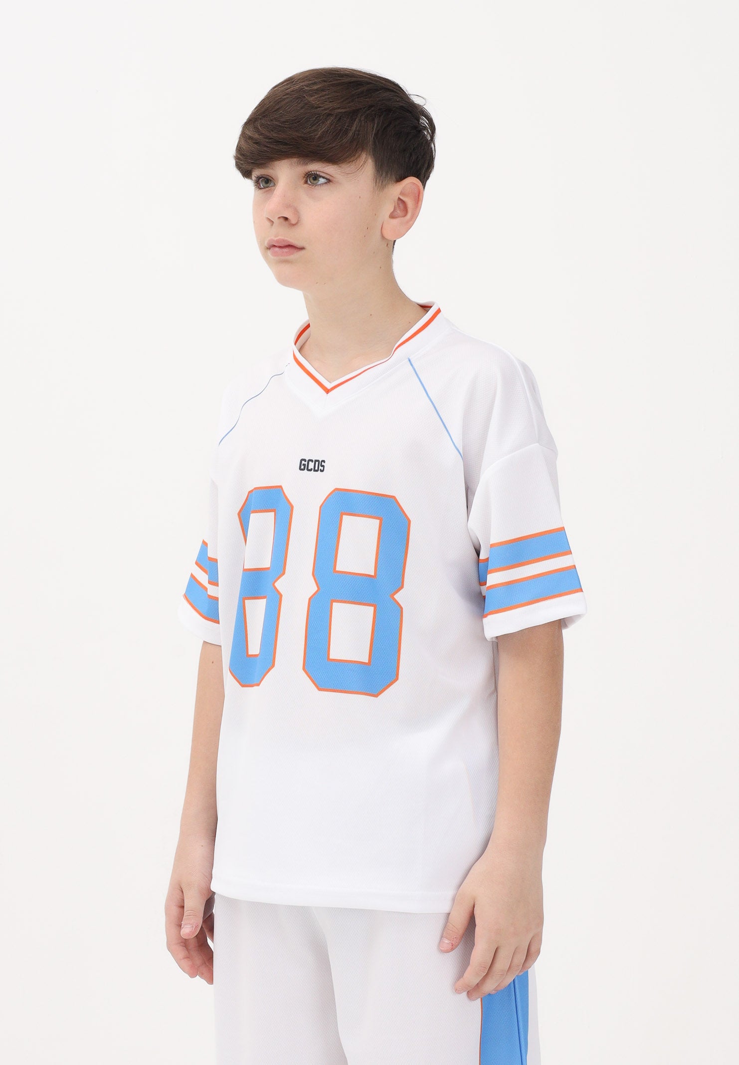 GCDS T-shirt a manica corta bianca per donna, ragazzi e bambini stile college C1BJQC709J338 100E GCDS 