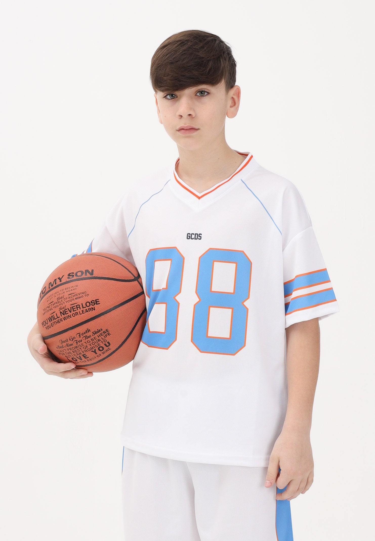 GCDS T-shirt a manica corta bianca per donna, ragazzi e bambini stile college C1BJQC709J338 100E GCDS 
